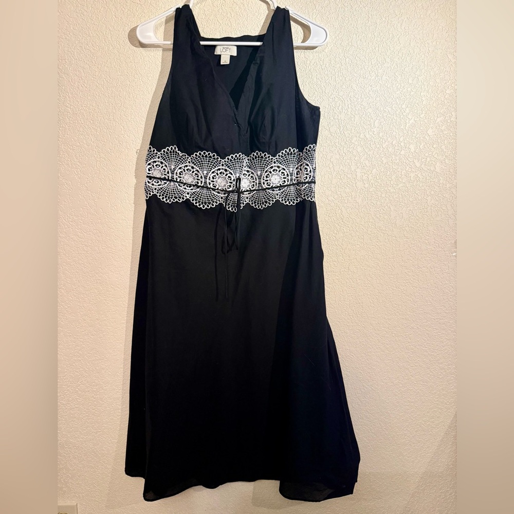 LOFT Black Dress with White Lace Accent
